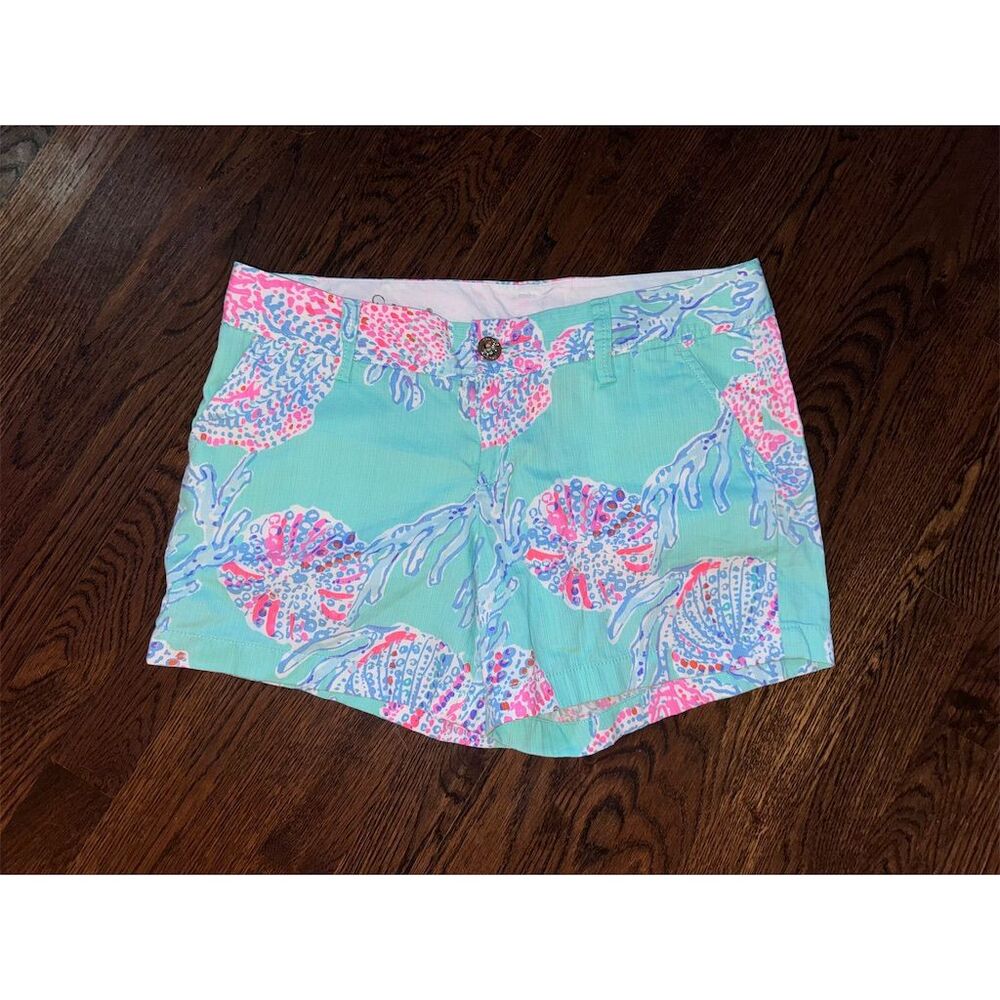 Lilly Pulitzer Women's Chino Shorts Size 8 Mint Callahan Fansea Print Summer - Picture 1 of 6